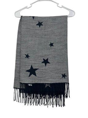 Gap Gray & Navy Star Print Reversible Scarf With Fringed Edges 78X24 inches